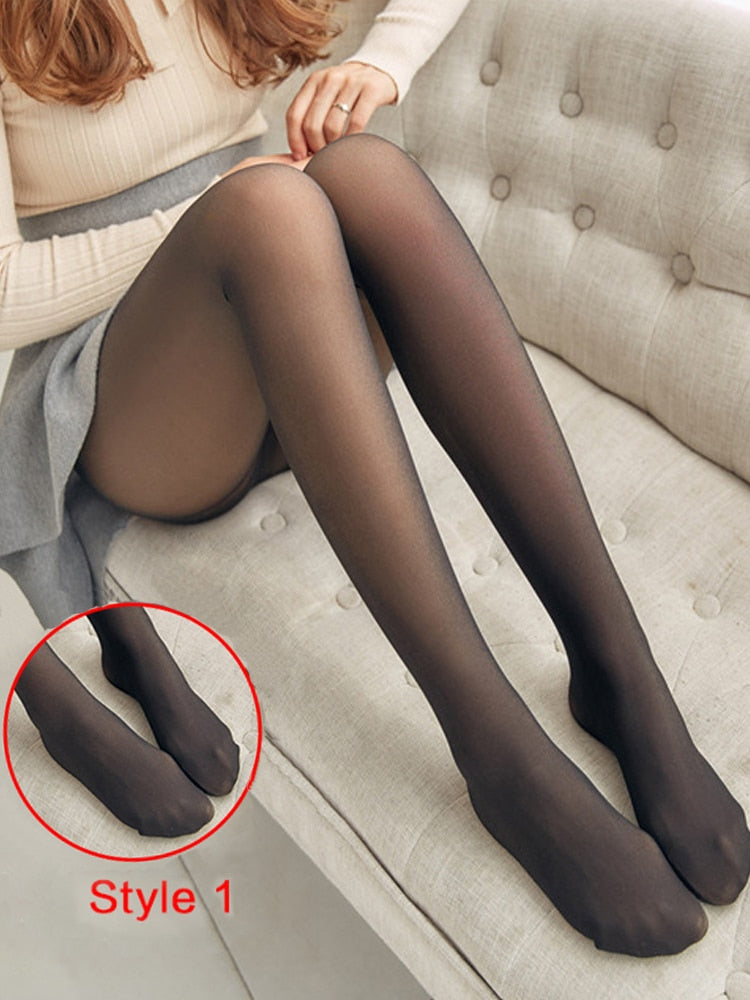 Chrleisure Leggings Women Fake Translucent Winter Warm High Waist